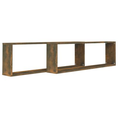 vidaXL Wall Cube Shelves 2 pcs Smoked Oak 100x15x30 cm Engineered Wood