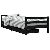 vidaXL Kids Bed Frame with Drawers Black 80x200 cm Solid Wood Pine