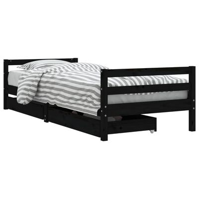 vidaXL Kids Bed Frame with Drawers Black 80x200 cm Solid Wood Pine