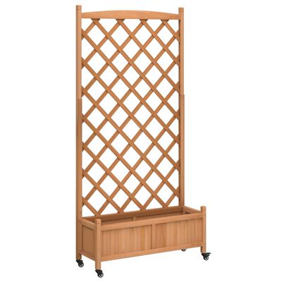 vidaXL Planter with Trellis and Wheels Brown Solid Wood Fir