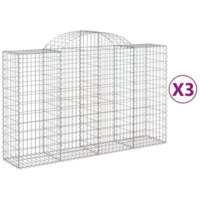 vidaXL Arched Gabion Baskets 3 pcs 200x50x120/140 cm Galvanised Iron