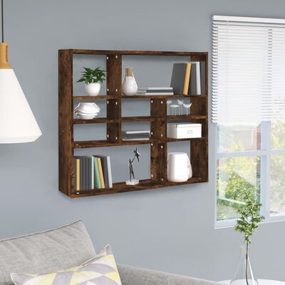 vidaXL Wall Shelf Smoked Oak 90x16x78 cm Engineered Wood