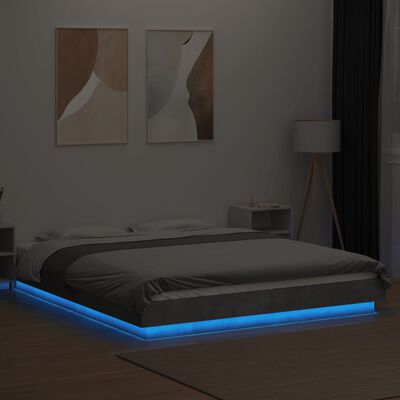 vidaXL Bed Frame with LED Lights Concrete Grey 160x200cm Engineered Wood