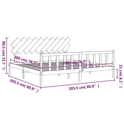 vidaXL Bed Frame without Mattress Grey 200x200 cm Solid Wood Pine