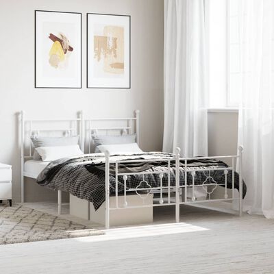 vidaXL Metal Bed Frame without Mattress with Footboard White 140x200 cm