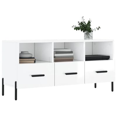 vidaXL TV Cabinet High Gloss White 102x36x50 cm Engineered Wood