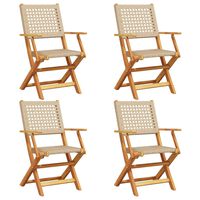 vidaXL Folding Garden Chairs 4 pcs Beige Poly Rattan and Solid Wood