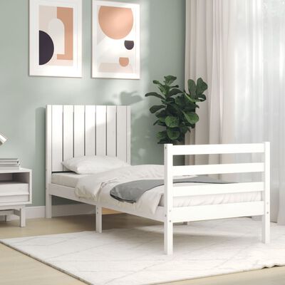 vidaXL Bed Frame without Mattress White Small Single Solid Wood