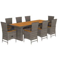 vidaXL 9 Piece Garden Dining Set with Cushions Grey Poly Rattan