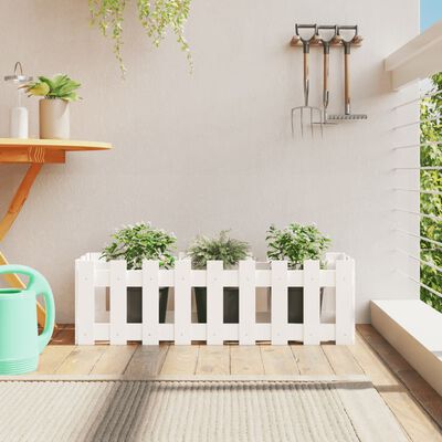 vidaXL Garden Raised Bed with Fence Design White 100x30x30 cm Solid Wood Pine