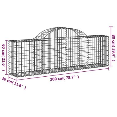 vidaXL Arched Gabion Baskets 20 pcs 200x30x60/80 cm Galvanised Iron