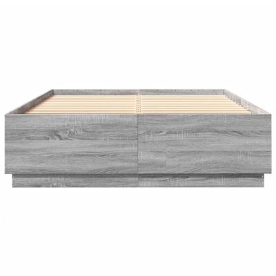 vidaXL Bed Frame with LED Lights Grey Sonoma 160x200 cm Engineered Wood