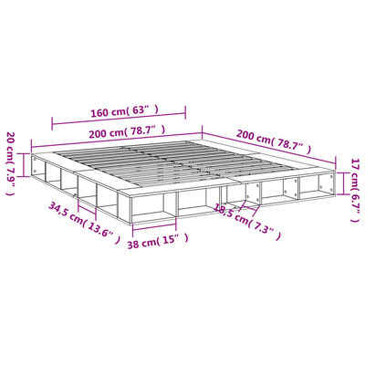 vidaXL Bed Frame without Mattress Grey Sonoma 200x200 cm