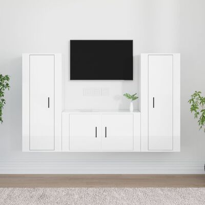 vidaXL 3 Piece TV Cabinet Set High Gloss White Engineered Wood