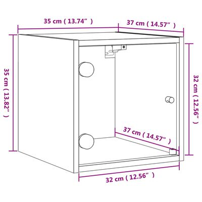 vidaXL Bedside Cabinet with Glass Door Brown Oak 35x37x35 cm