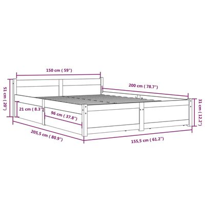 vidaXL Bed Frame without Mattress with Drawers Black King Size