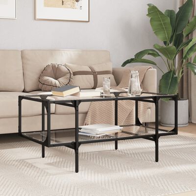 vidaXL Coffee Table with Transparent Glass Top 98.5x50x45 cm Steel