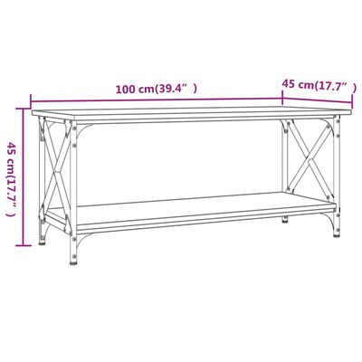 vidaXL Coffee Table Smoked Oak 100x45x45 cm Engineered Wood and Iron