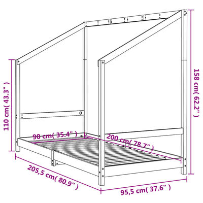 vidaXL Kids Bed Frame 90x200 cm Solid Wood Pine