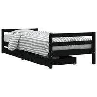 vidaXL Kids Bed Frame with Drawers Black 90x200 cm Solid Wood Pine