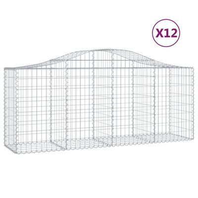 vidaXL Arched Gabion Baskets 12 pcs 200x50x80/100 cm Galvanised Iron