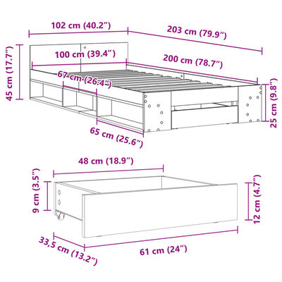 vidaXL Bed Frame with Drawer without Mattress Sonoma Oak 100x200 cm