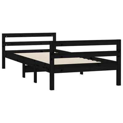 vidaXL Bed Frame without Mattress Black 90x190 cm Single Solid Wood Pine