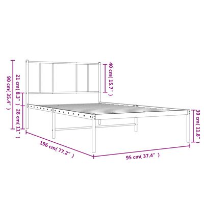 vidaXL Metal Bed Frame without Mattress with Headboard Black 90x190 cm Single