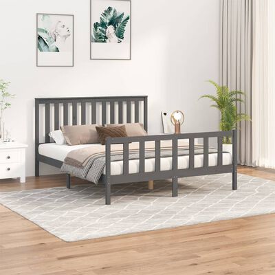 vidaXL Bed Frame with Headboard Grey 150x200 cm King Size Solid Wood Pine