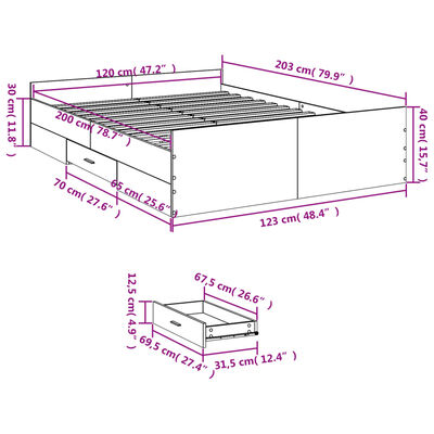 vidaXL Bed Frame with Drawers without Mattress Sonoma Oak 120x200 cm