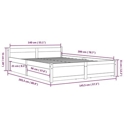 vidaXL Bed Frame with Drawers Black 140x200 cm