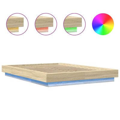 vidaXL Bed Frame with LED Lights without Mattress Sonoma Oak 135x190 cm Double