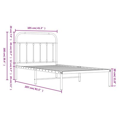 vidaXL Metal Bed Frame without Mattress with Headboard Black 100x200 cm