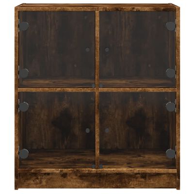 vidaXL Side Cabinet with Glass Doors Smoked Oak 68x37x75.5 cm