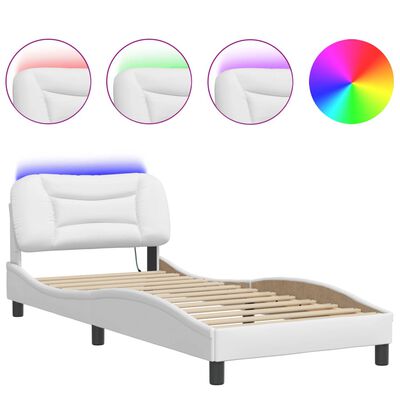 vidaXL Bed Frame with LED without Mattress White 90x190 cm Single