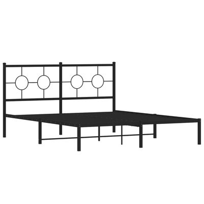 vidaXL Metal Bed Frame without Mattress with Headboard Black 150x200 cm King Size