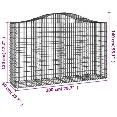 vidaXL Arched Gabion Baskets 12 pcs 200x50x120/140 cm Galvanised Iron