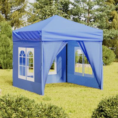 vidaXL Folding Party Tent with Sidewalls Blue 2x2 m