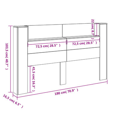 vidaXL Headboard Cabinet with LED Brown Oak 180x16.5x103.5 cm