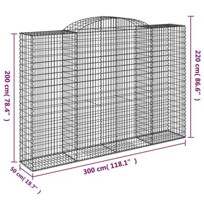 vidaXL Arched Gabion Baskets 2 pcs 300x50x200/220 cm Galvanised Iron