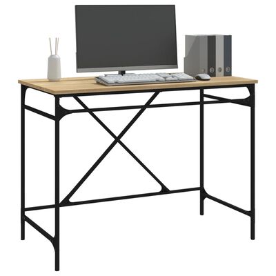 vidaXL Desk Sonoma Oak 100x50x75 cm Engineered Wood and Iron