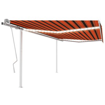 vidaXL Manual Retractable Awning with LED 4x3.5 m Orange and Brown