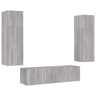 vidaXL 6 Piece TV Wall Units with LED Grey Sonoma Engineered Wood