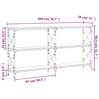 vidaXL Console Table Grey Sonoma 200x28x80.5 cm Engineered Wood