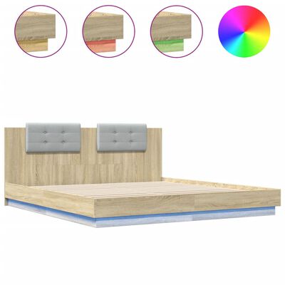 vidaXL Bed Frame with LED without Mattress Sonoma Oak 200x200 cm