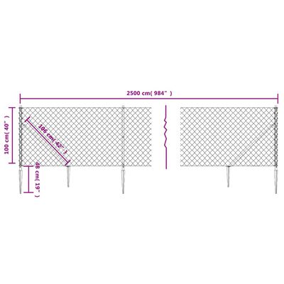 vidaXL Chain Link Fence with Spike Anchors Anthracite 1x25 m