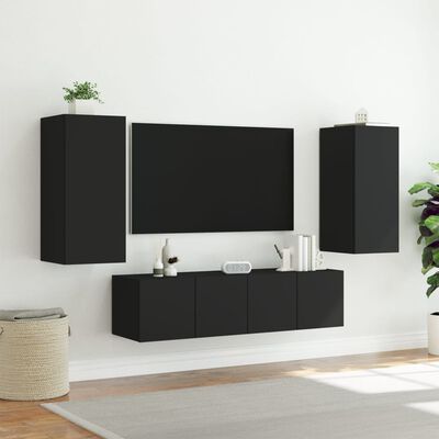 vidaXL 4 Piece TV Wall Units with LED Black Engineered Wood