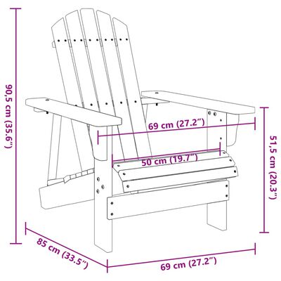 vidaXL Adirondack Chair White 69x85x90.5 cm Solid Wood Fir