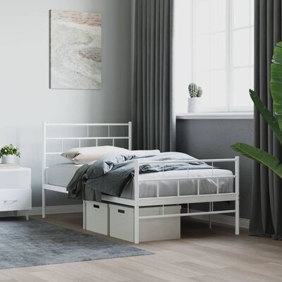 vidaXL Metal Bed Frame without Mattress with Footboard White 100x190 cm