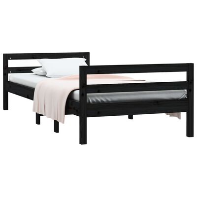 vidaXL Bed Frame without Mattress Black 75x190 cm Small Single Solid Wood Pine